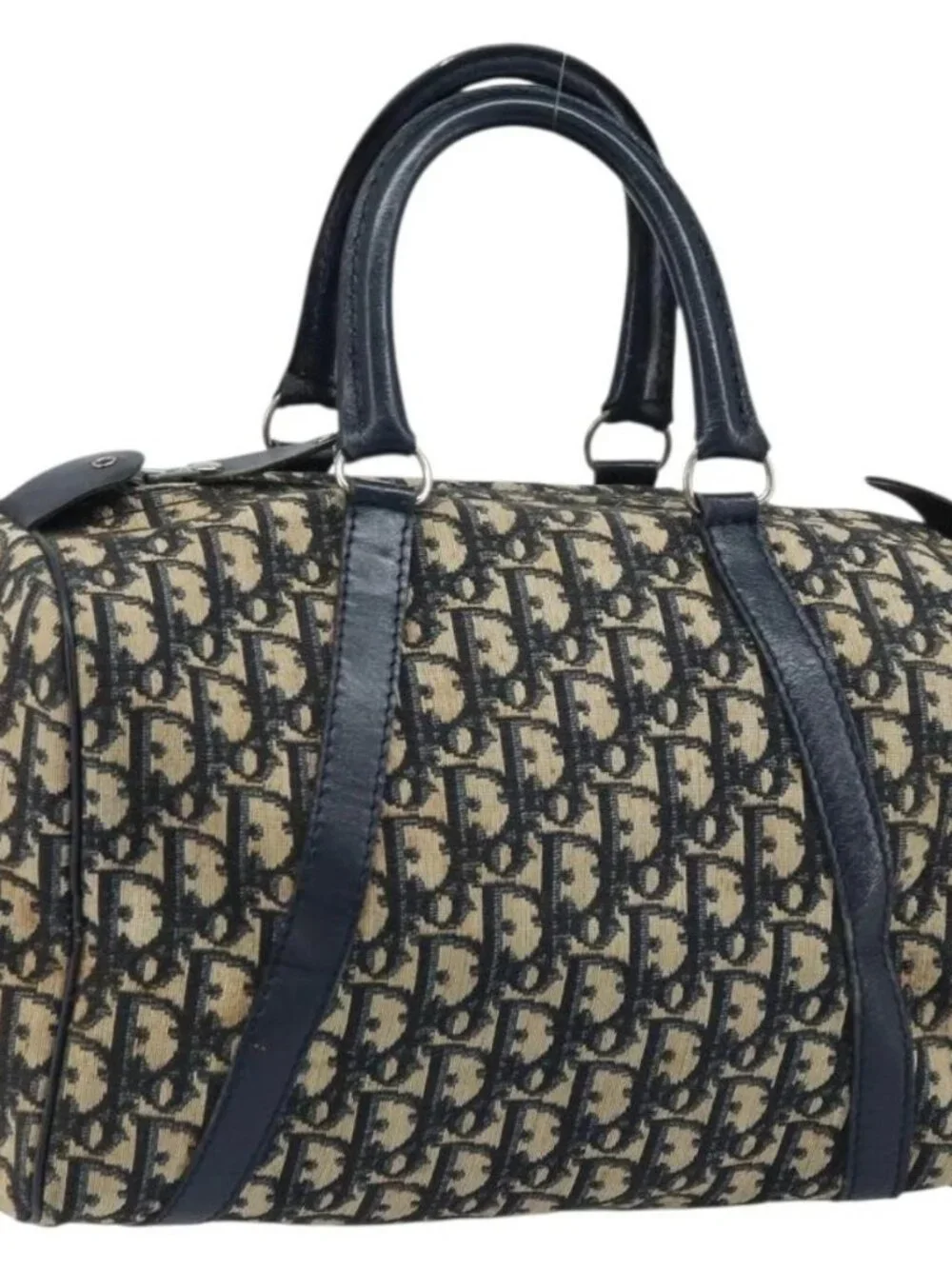 Christian Dior Trotter Canvas Boston Bag Navy Silver Auth ARZ339 - Picture 2 of 16